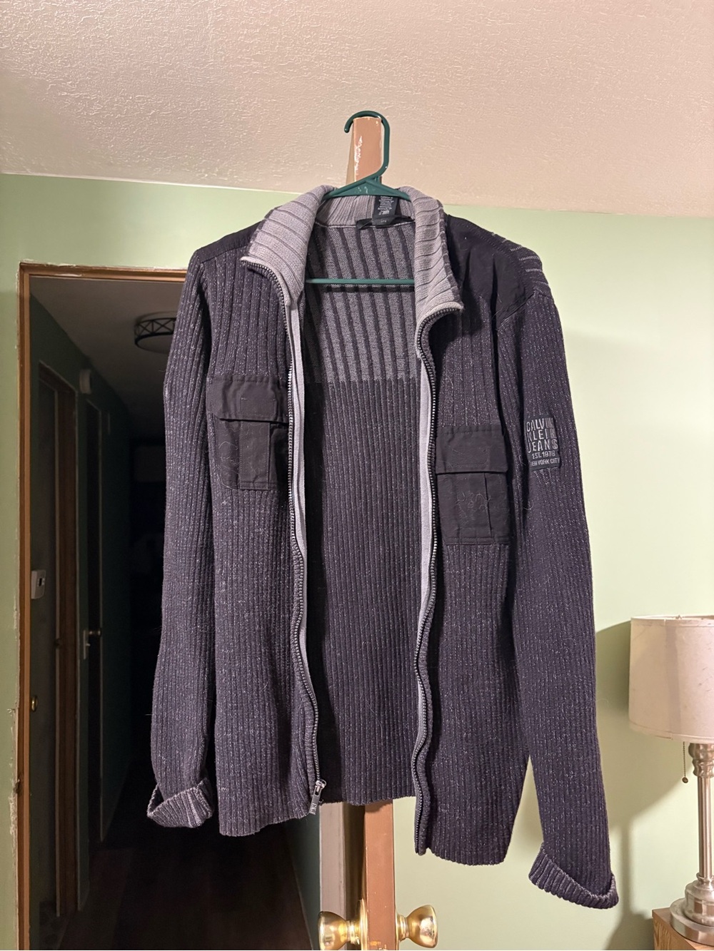 Calvin Klein Jeans Men’s Charcoal Gray Zip-Up Ribbed Sweater